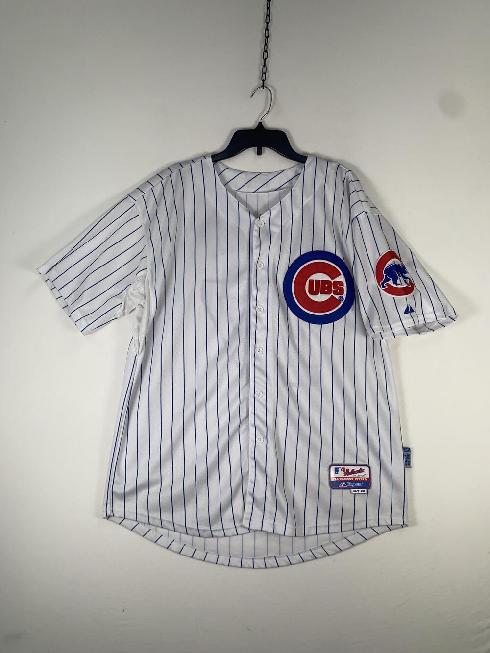 Chicago Cubs Jersey Mens 44 White Pinstripe MLB Baseball Majestic Bryant 17